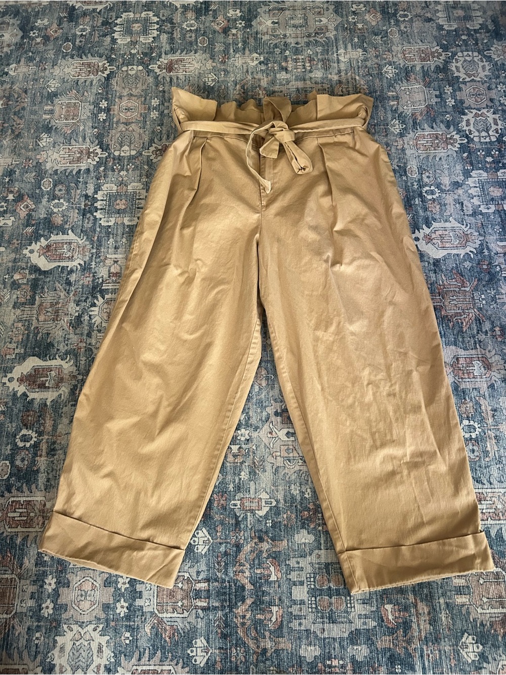 Eloquii High-Waist Paperbag Tie-Waist Pants - Camel